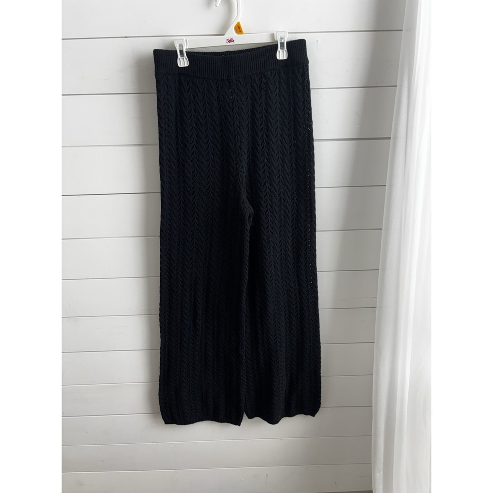 Lulus‎ Balmy Breeze Black Crochet High-Waisted Swim Cover-Up Pants 0404